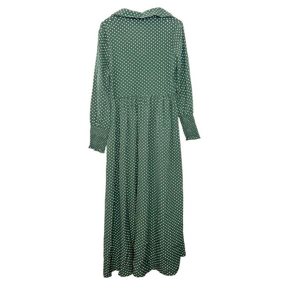 NWT Made With Love Polka Dot Long Sleeve Button Front Dress Green White Small - Picture 2 of 3